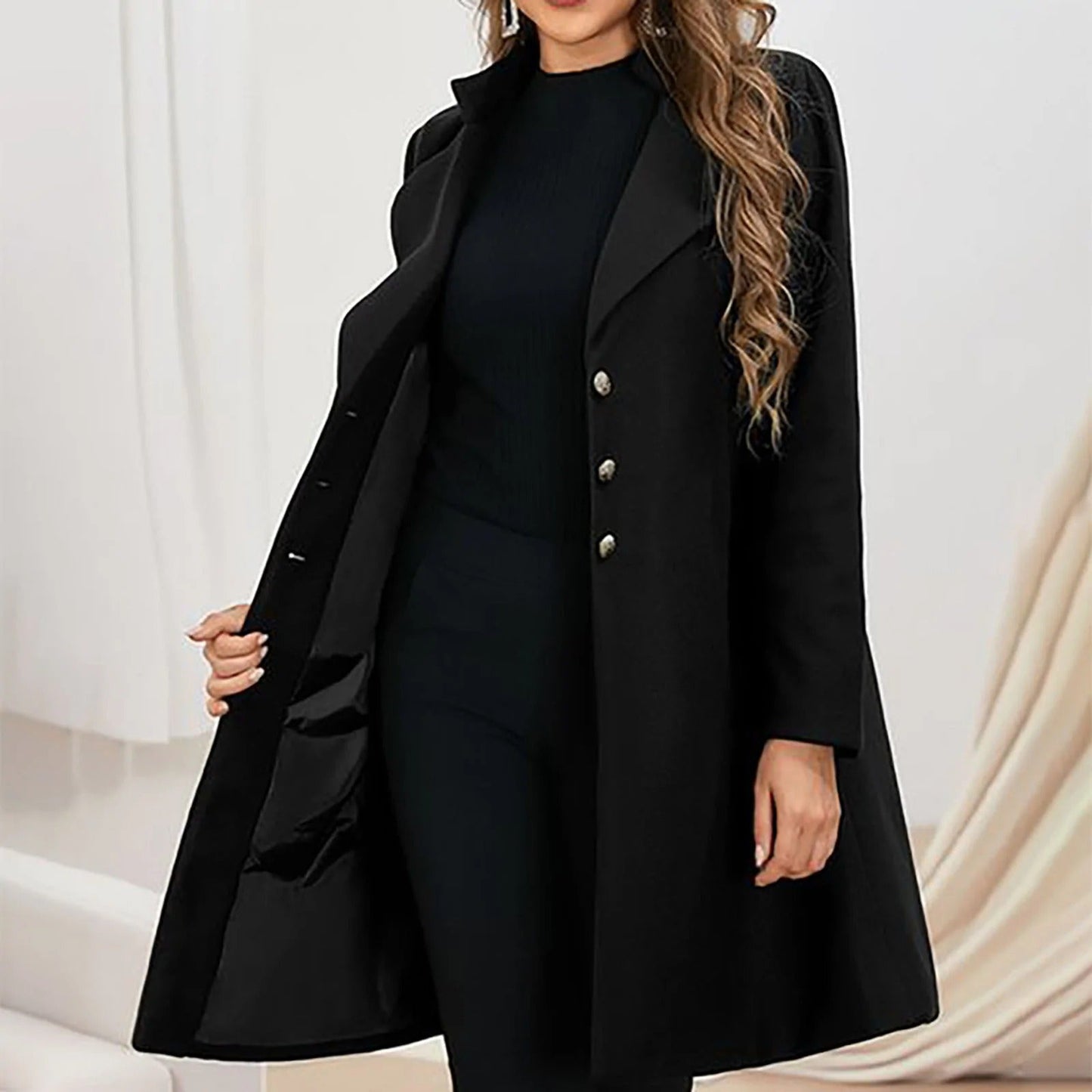 Long-Sleeved Wool Coat